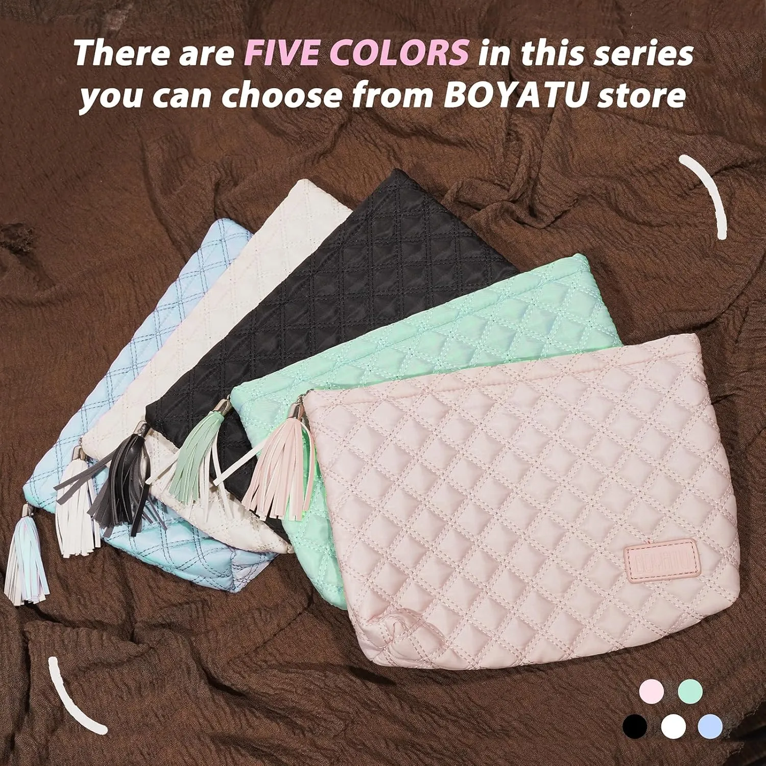 Makeup Bag Small Cosmetic Pouch: Cosmetic Bag for Purse - Cute Make up Bags with Tassel - Valentine's Day Gifts for Teen Girl (05-Rhombus Black)