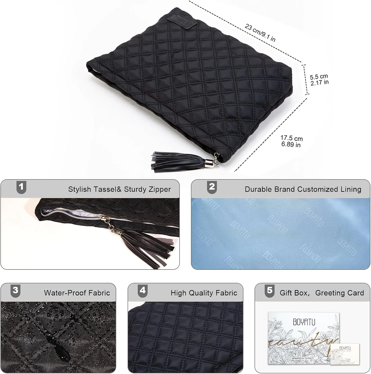 Makeup Bag Small Cosmetic Pouch: Cosmetic Bag for Purse - Cute Make up Bags with Tassel - Valentine's Day Gifts for Teen Girl (05-Rhombus Black)