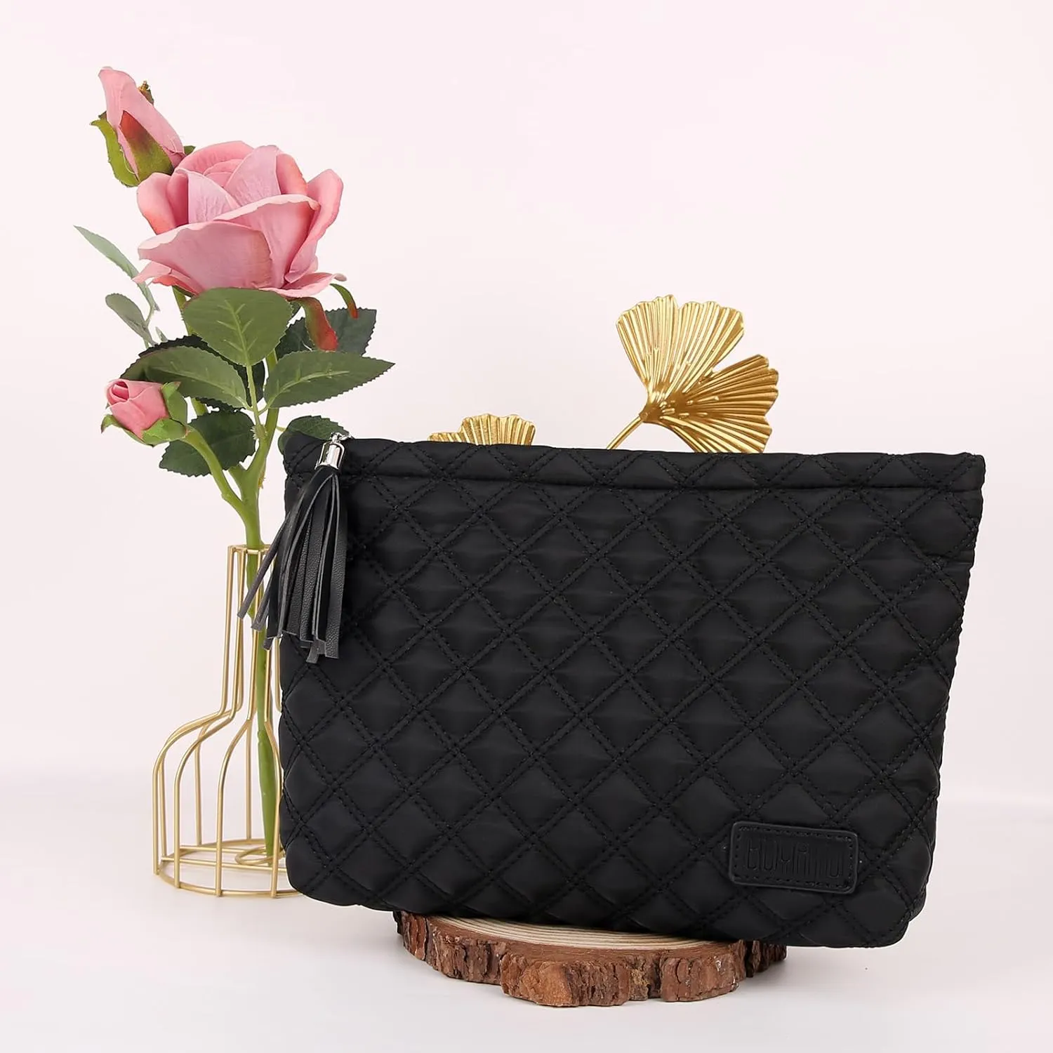 Makeup Bag Small Cosmetic Pouch: Cosmetic Bag for Purse - Cute Make up Bags with Tassel - Valentine's Day Gifts for Teen Girl (05-Rhombus Black)