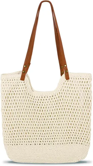 MAMUNU Crochet Tote Bag for Women, Summer Mesh Beach Tote Bag, Aesthetic Knit Tote Bag Shoulder Handbag for Travel Vacation