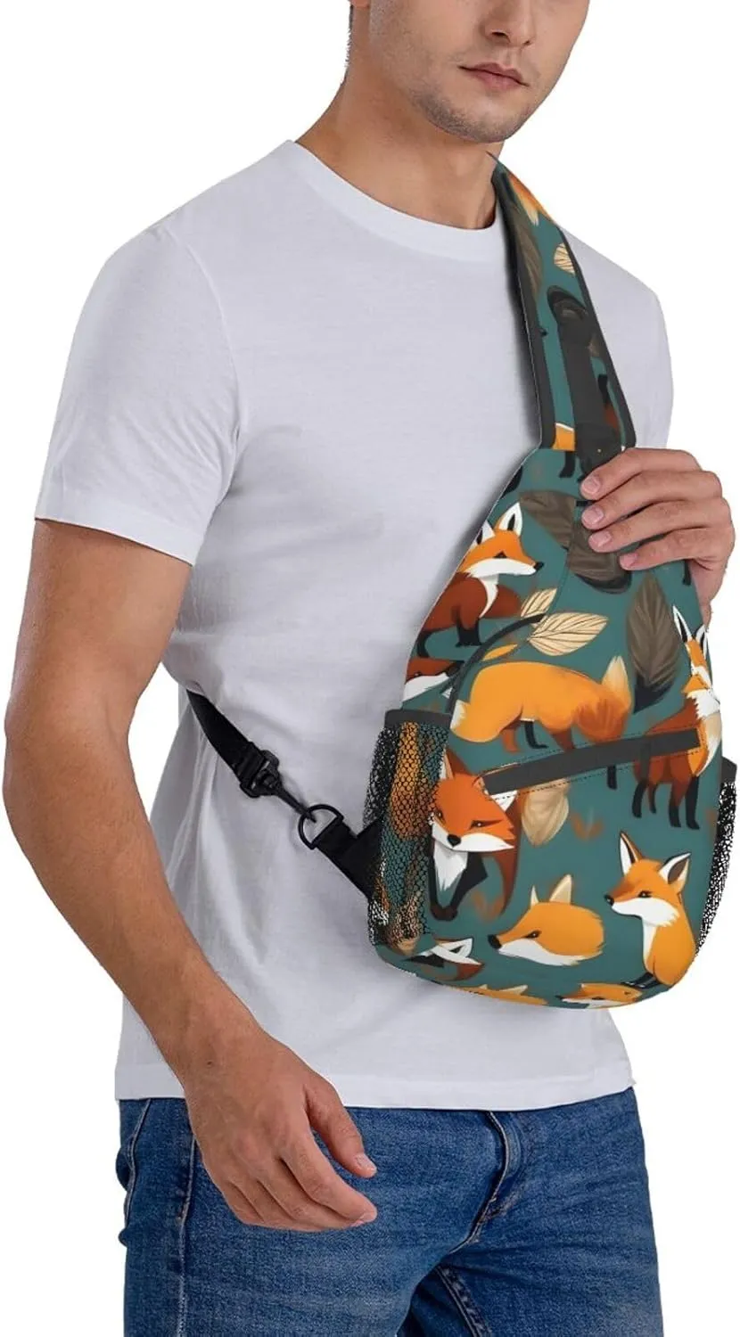 Many Foxes Print Unisex Casual Diagonal Chest Bag,Multipurpose Crossbody Shoulder Bag Travel Hiking Daypack