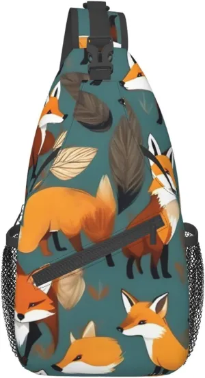 Many Foxes Print Unisex Casual Diagonal Chest Bag,Multipurpose Crossbody Shoulder Bag Travel Hiking Daypack