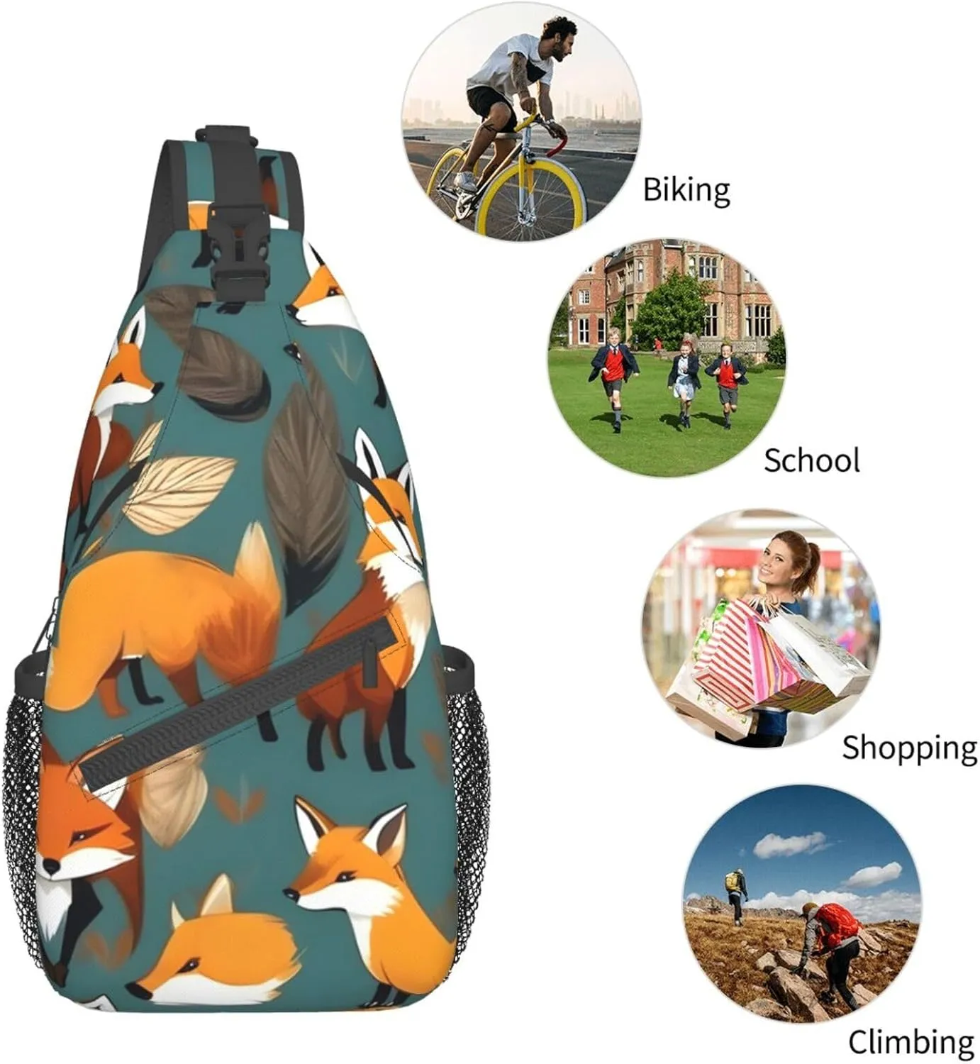 Many Foxes Print Unisex Casual Diagonal Chest Bag,Multipurpose Crossbody Shoulder Bag Travel Hiking Daypack