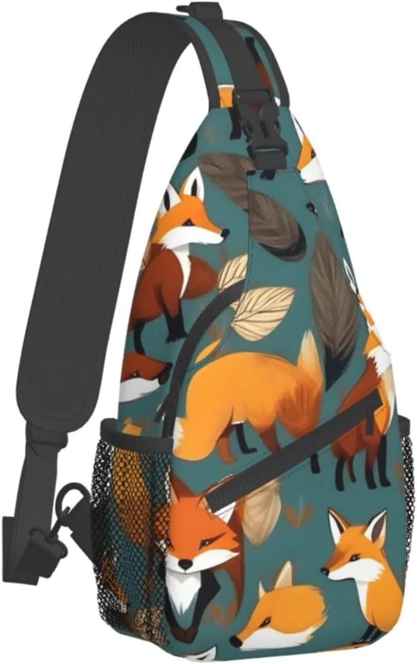 Many Foxes Print Unisex Casual Diagonal Chest Bag,Multipurpose Crossbody Shoulder Bag Travel Hiking Daypack