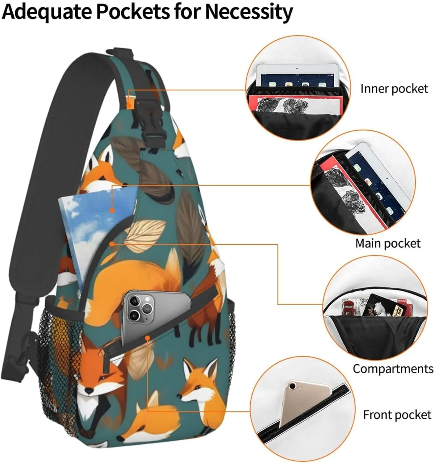 Many Foxes Print Unisex Casual Diagonal Chest Bag,Multipurpose Crossbody Shoulder Bag Travel Hiking Daypack