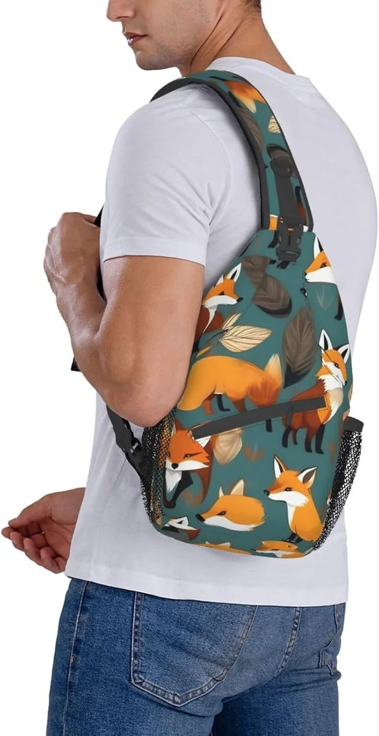 Many Foxes Print Unisex Casual Diagonal Chest Bag,Multipurpose Crossbody Shoulder Bag Travel Hiking Daypack