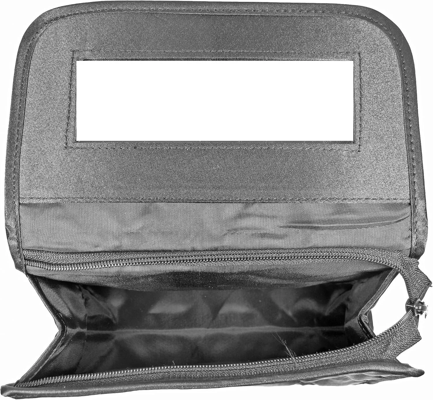 Marisa D'Amico Travel Portable Purse Size Makeup Case Cosmetic Bag with Mirror, Quilted Satin Black