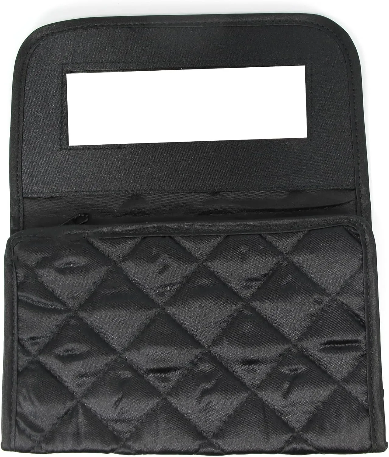 Marisa D'Amico Travel Portable Purse Size Makeup Case Cosmetic Bag with Mirror, Quilted Satin Black