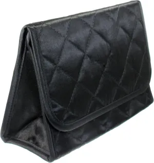 Marisa D'Amico Travel Portable Purse Size Makeup Case Cosmetic Bag with Mirror, Quilted Satin Black