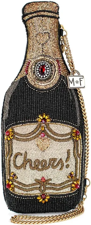 Mary Frances Vintage Wine Beaded Crossbody Handbag Clutch Novelty Evening Purse Champagne Bottle Design, Multi