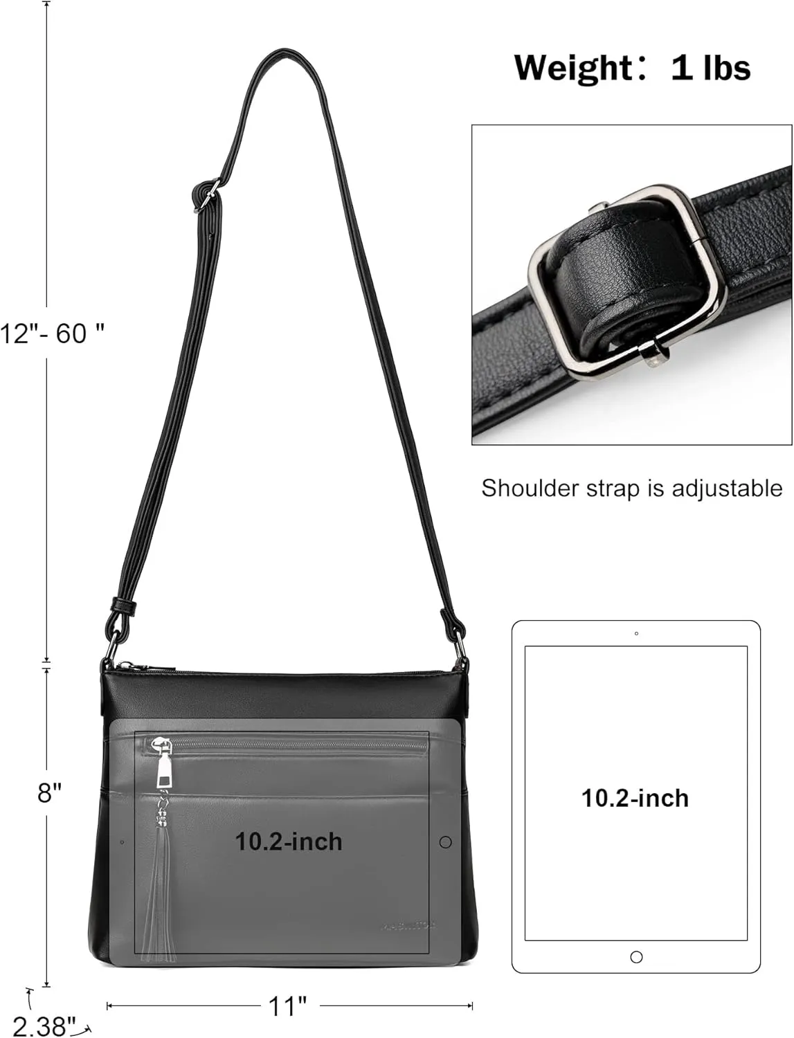 MASINTOR Crossbody Bags for Women, Lightweight Medium Crossbody Purse, Soft Leather Women's Shoulder Handbags with Tassel for Shopping or Travel