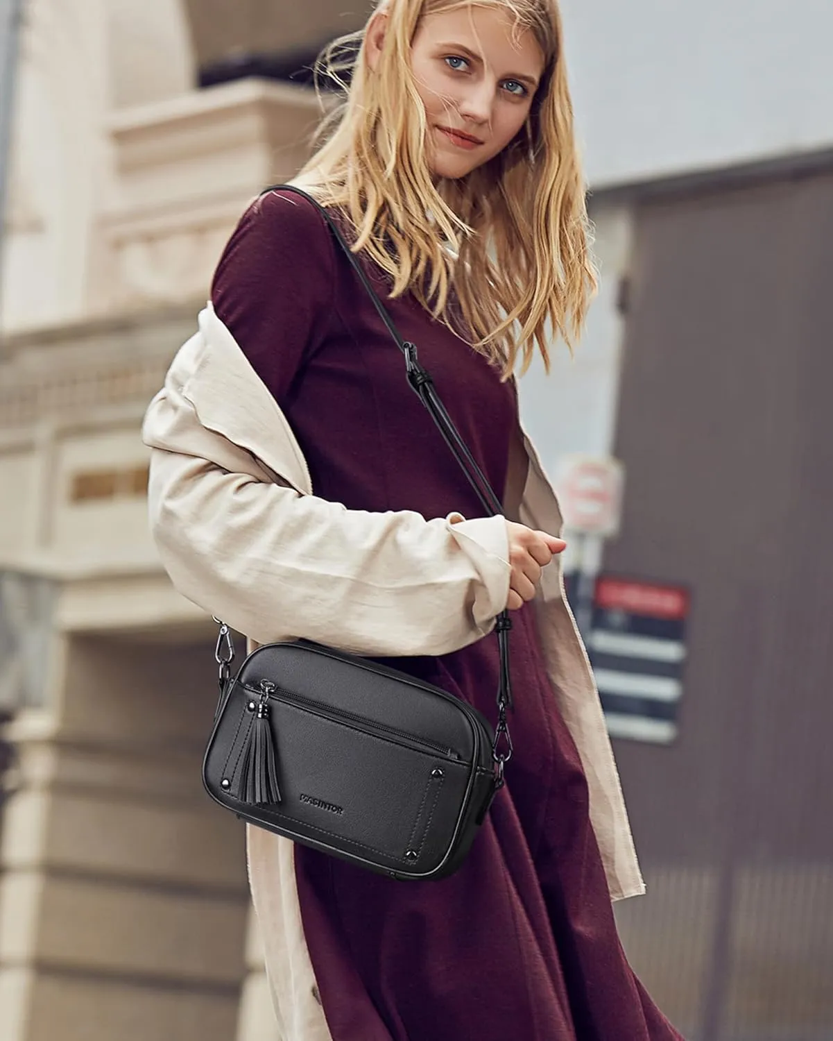 MASINTOR Crossbody Bags for Women Vegan Leather, Trendy Shoulder Purse with Adjustable Strap and Tassel