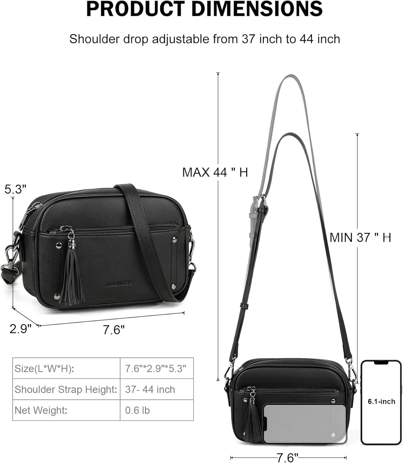 MASINTOR Crossbody Bags for Women Vegan Leather, Trendy Shoulder Purse with Adjustable Strap and Tassel