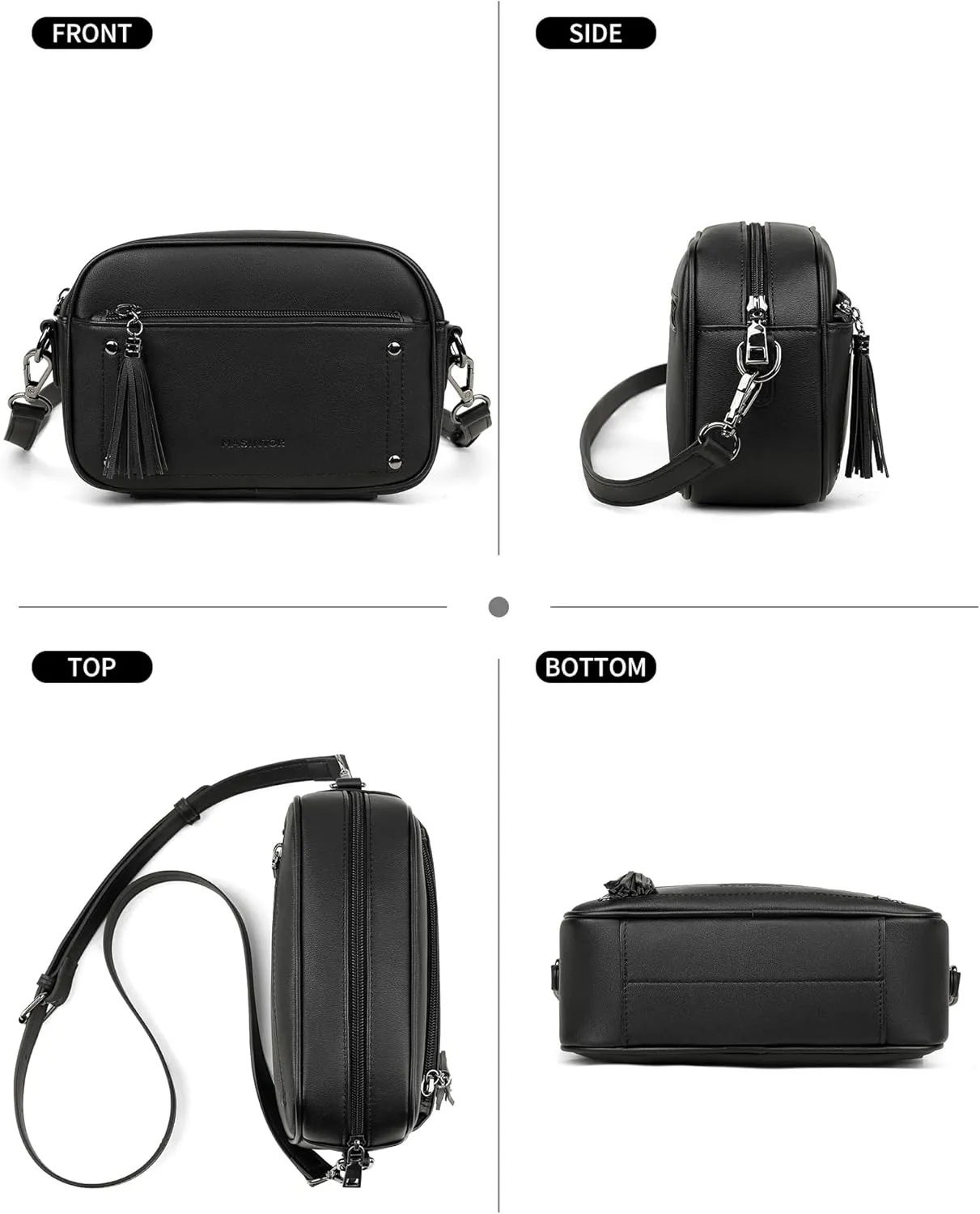 MASINTOR Crossbody Bags for Women Vegan Leather, Trendy Shoulder Purse with Adjustable Strap and Tassel