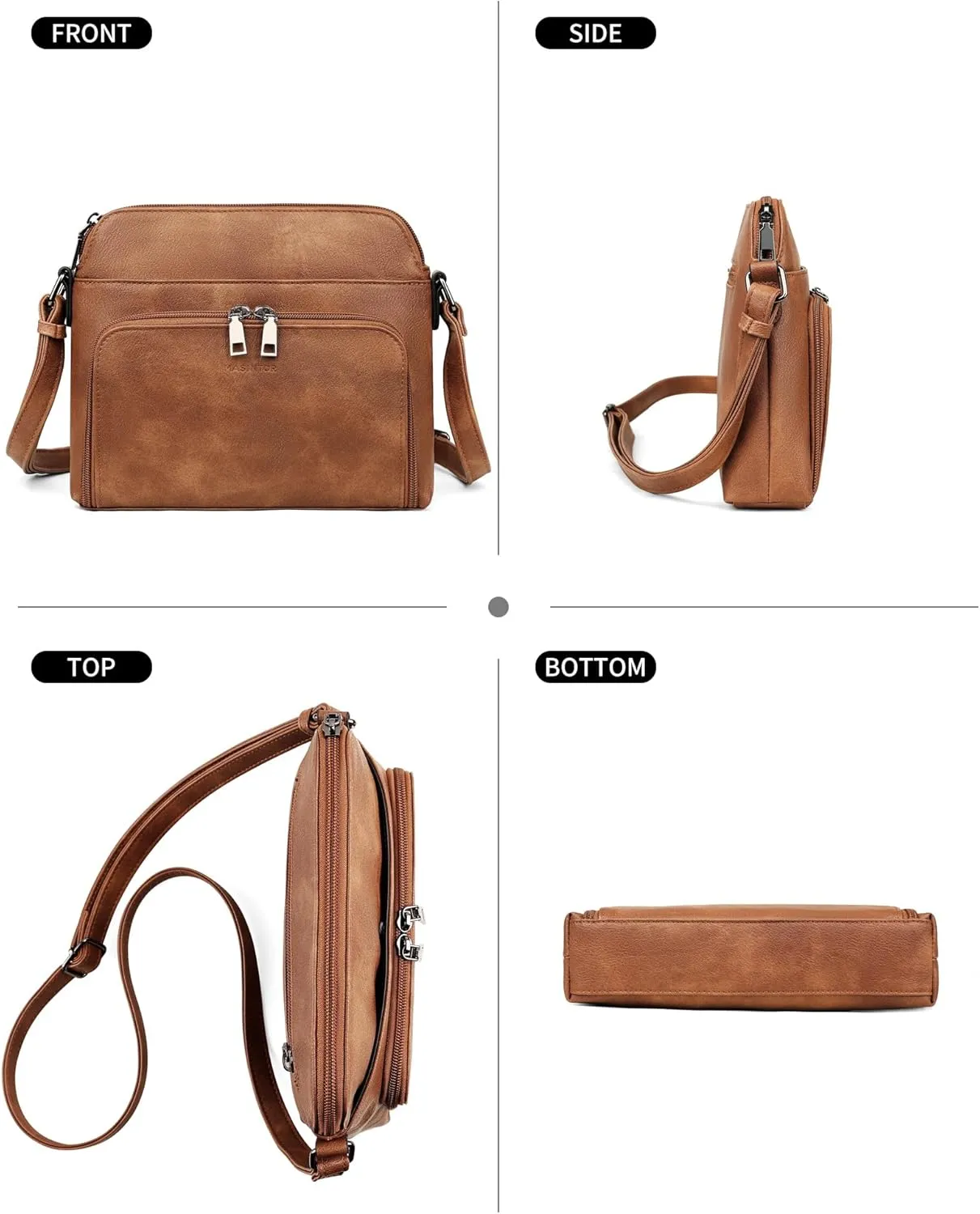 MASINTOR Crossbody Purse Bags for Women, Multi-Pocket Soft Leather Shoulder Purse with Tassel, Lightweight Travel Handbag