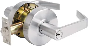 Master Lock Keyed Entry Door Lock, Brushed Chrome Finish Commercial Door Handle, Interior or Exterior Lever Style Locking Door Handle, SLCHKE26D