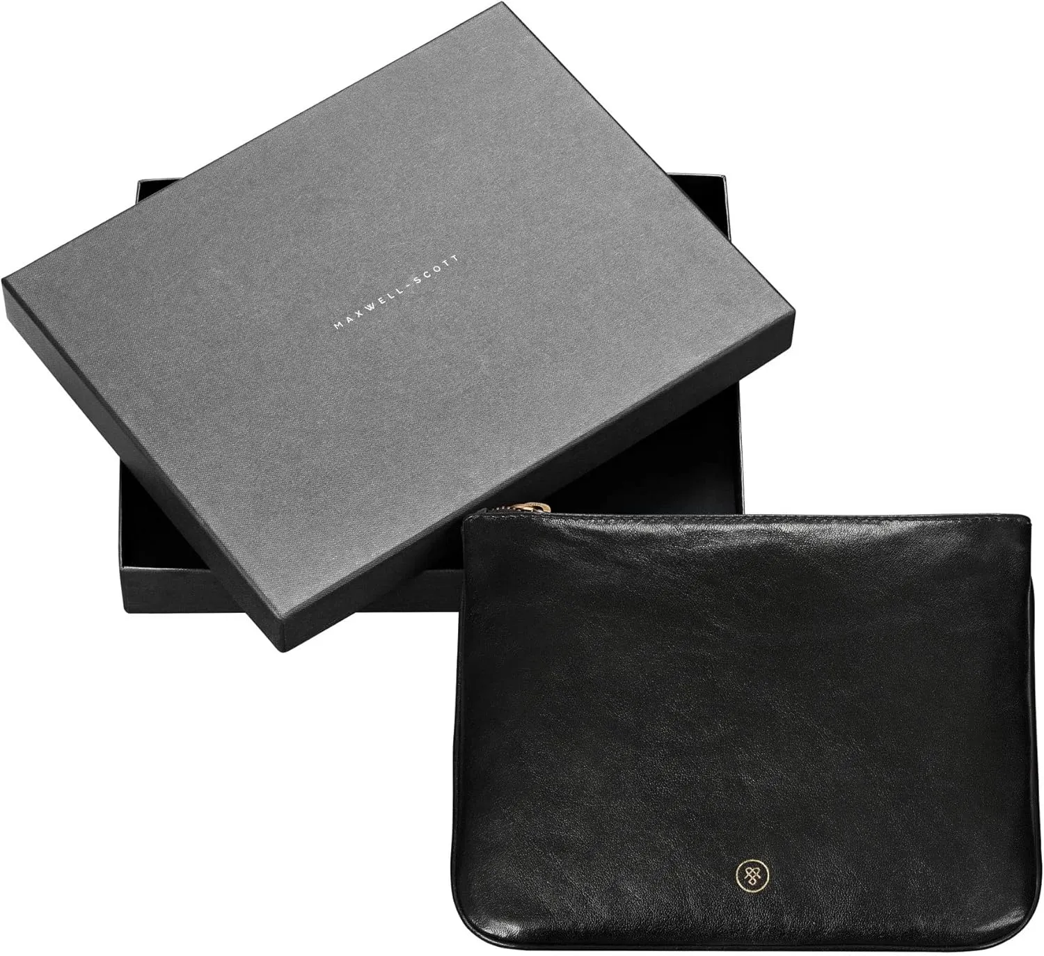 Maxwell Scott - Personalized Womens Luxury Designer Leather Flat Makeup Bag Purse - The Zeta - Black