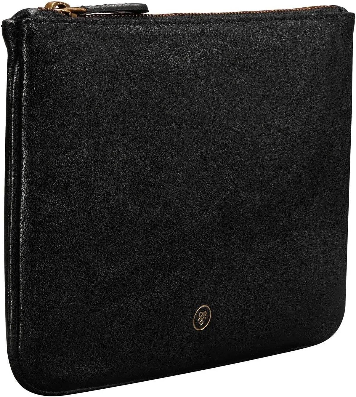 Maxwell Scott - Personalized Womens Luxury Designer Leather Flat Makeup Bag Purse - The Zeta - Black