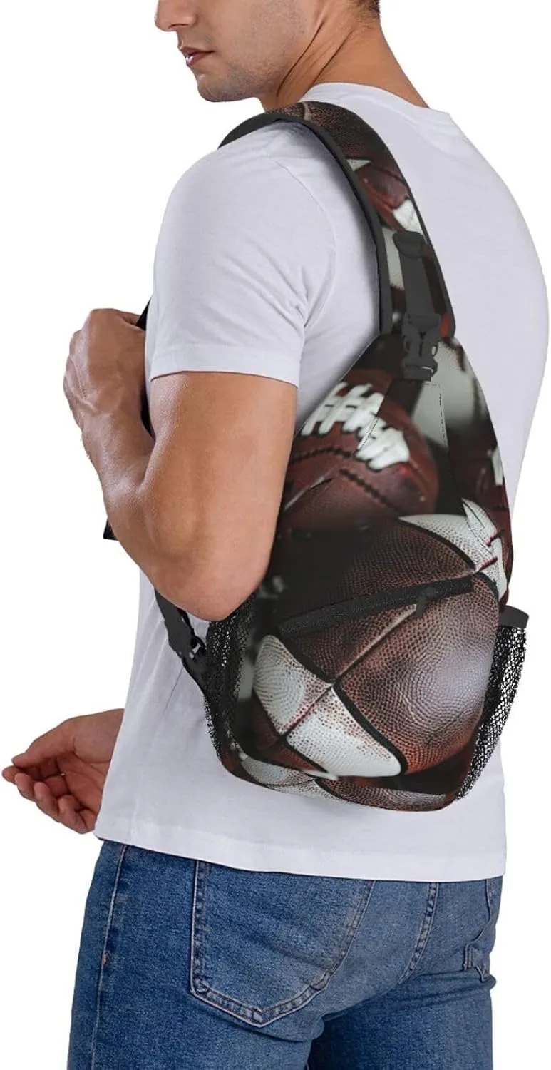 Men's Pile of footballs Print Crossbody Shoulder Bag Travel Hiking Daypack for Women Crossbody Sling Backpack