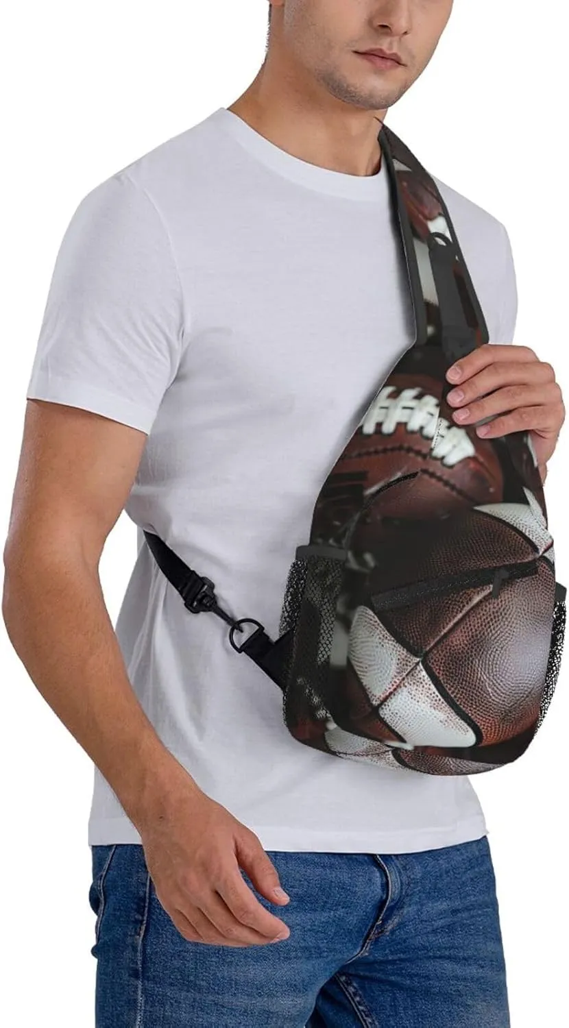 Men's Pile of footballs Print Crossbody Shoulder Bag Travel Hiking Daypack for Women Crossbody Sling Backpack