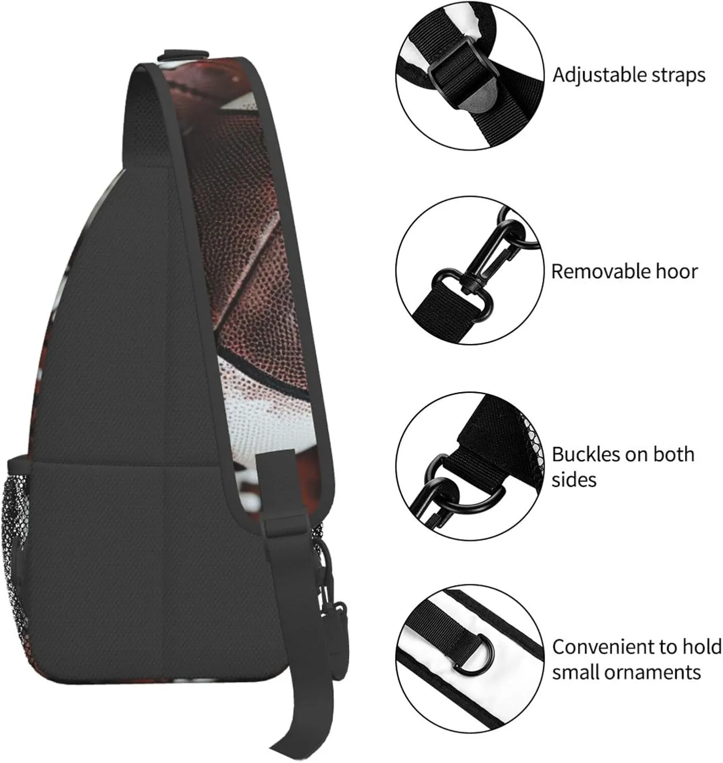 Men's Pile of footballs Print Crossbody Shoulder Bag Travel Hiking Daypack for Women Crossbody Sling Backpack