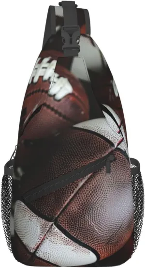 Men's Pile of footballs Print Crossbody Shoulder Bag Travel Hiking Daypack for Women Crossbody Sling Backpack