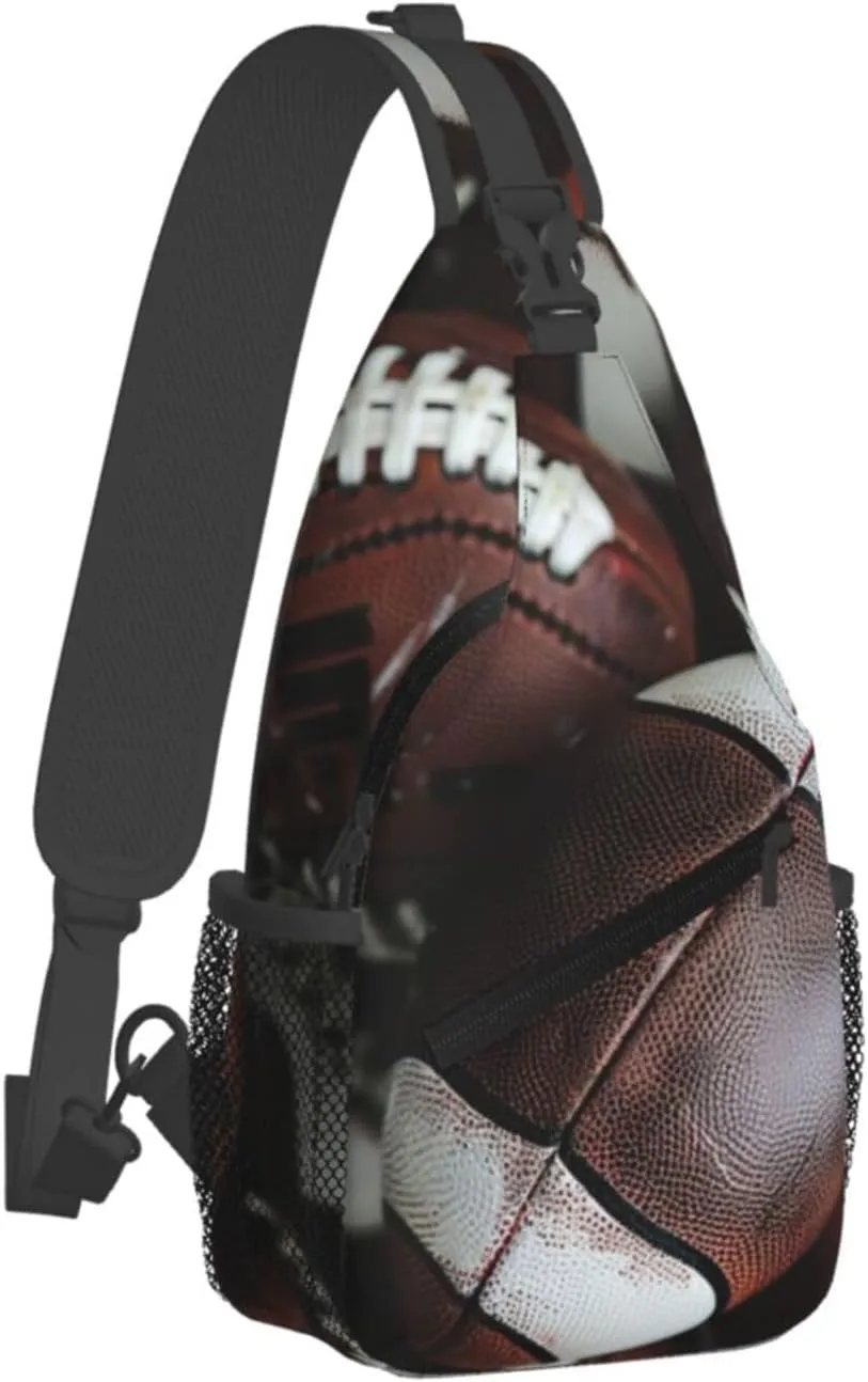 Men's Pile of footballs Print Crossbody Shoulder Bag Travel Hiking Daypack for Women Crossbody Sling Backpack