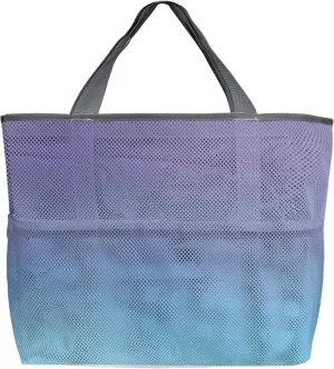 Mesh Beach Bag Oversized Tote Bags for Women Purple Blue Symphony Gradient Watercolor Large Travel Pool Bags Grocery Toy Tote Bags with 8 Pockets
