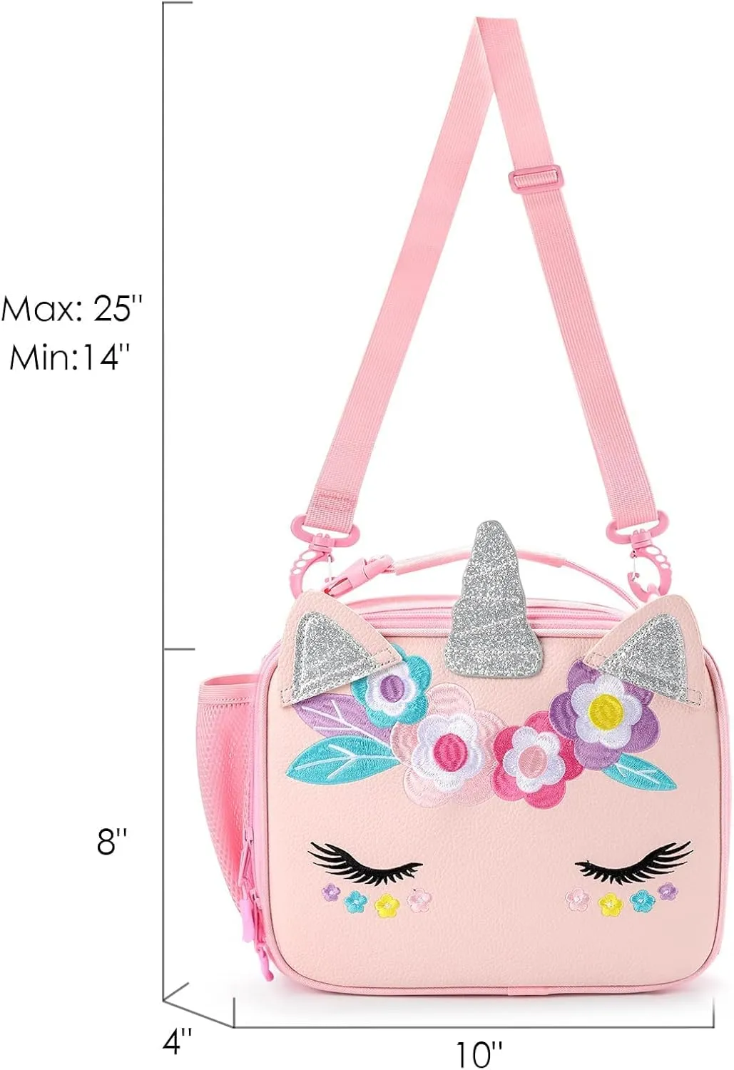 mibasies Unicorn Lunch Bag Kids Insulated Lunch Box for Girls with Water Bottle Holder and Shoulder Strap (Leather Pink)