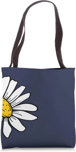 Minimalist Classic Garden Daisy White Flower Print Navy Blue Tote Bag