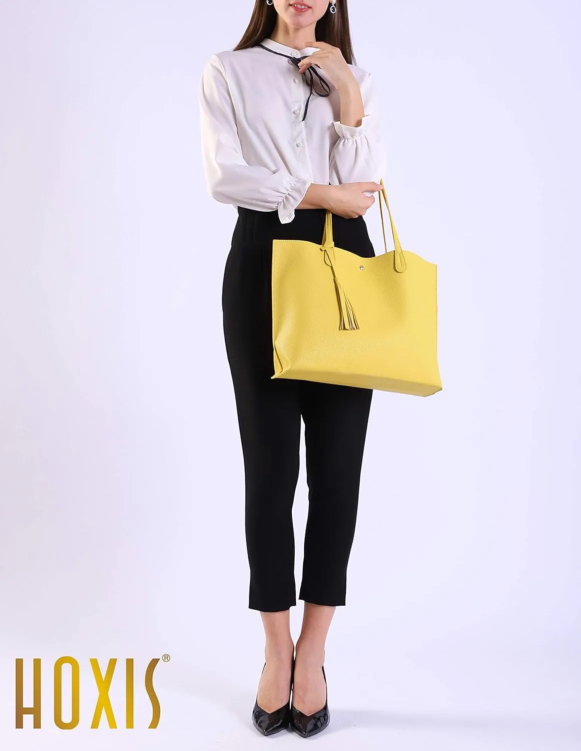 Minimalist Clean Cut Pebbled Faux Leather Tote Womens Shoulder Handbag