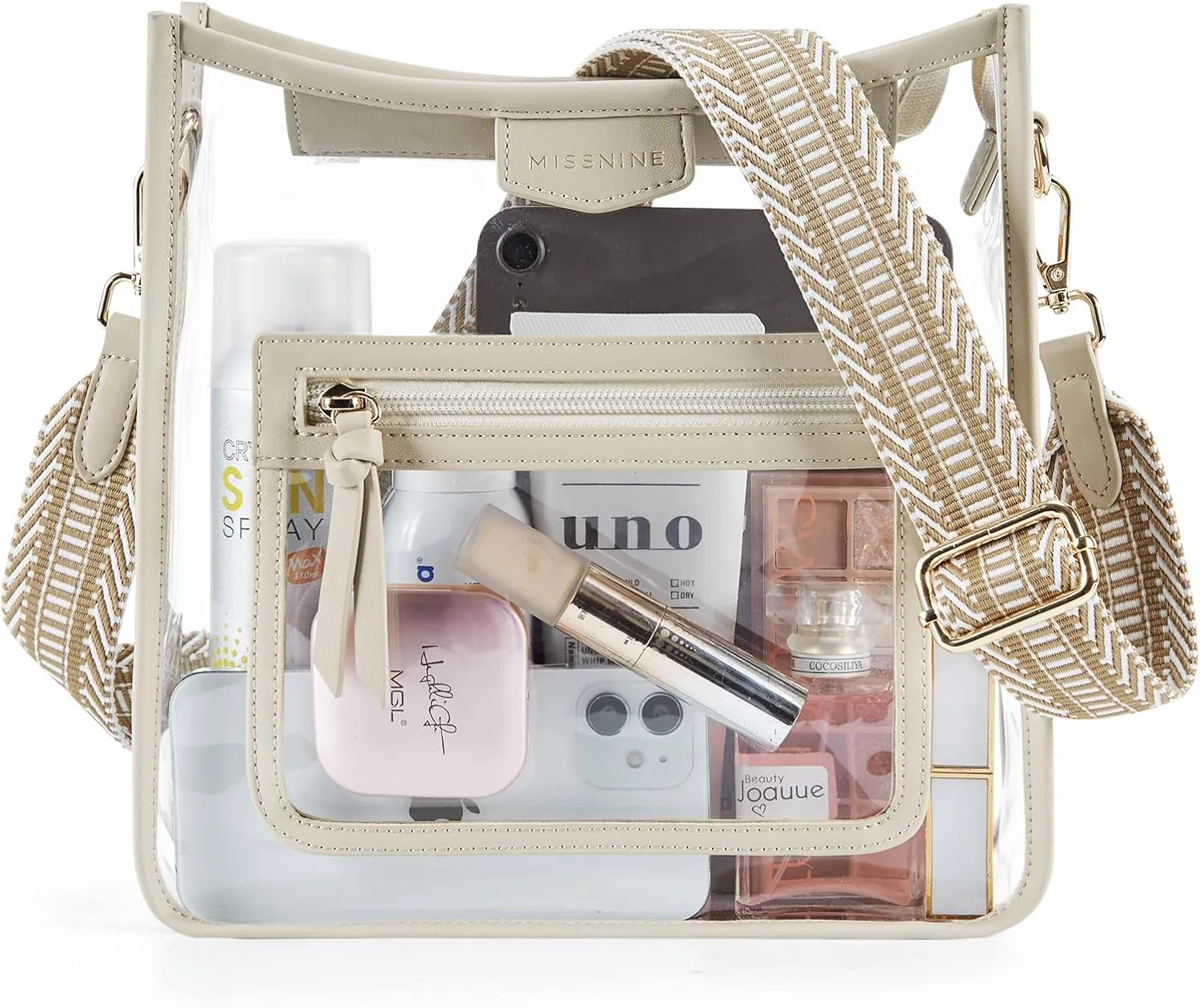 Missnine Clear Crossbody Bags for Women Stadium Approved Clear Purse for Concert Transparent Plastic Bag with Guitar Strap