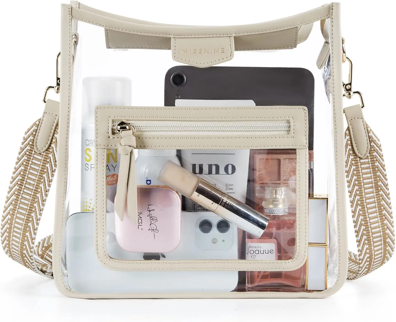 Missnine Clear Crossbody Bags for Women Stadium Approved Clear Purse for Concert Transparent Plastic Bag with Guitar Strap
