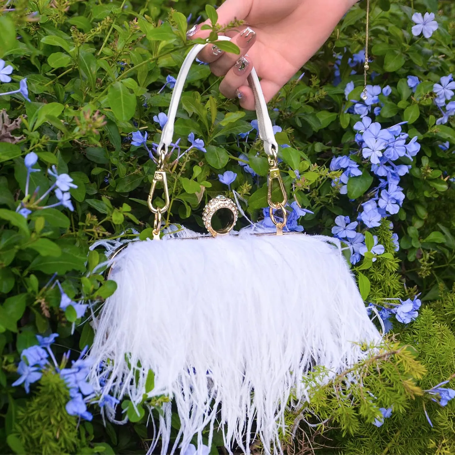 Miuco Women Feather Clutch Purse Shoulder Crossbody Bag Evening Handbags