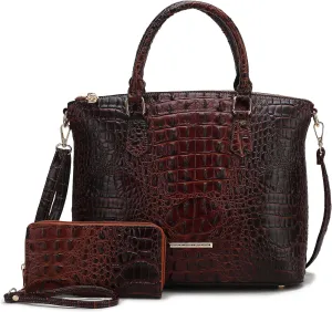 MKF Collection Tote Bag for Women & Wristlet Wallet Purse Set, Crocodile-Embossed Vegan Leather Top-Handle Handbag by Mia k
