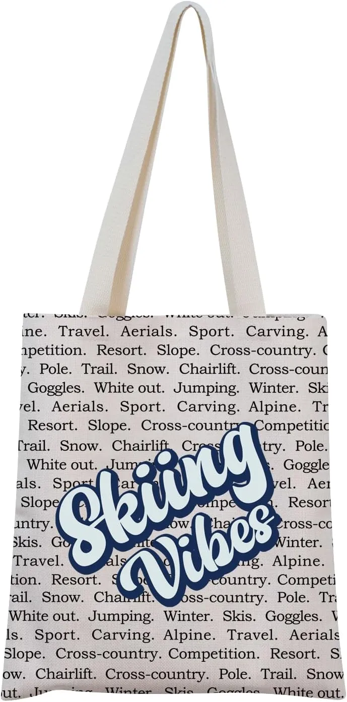 MNIGIU Skiing Vibes Tote Bag Snowboarding Gift Ski Lover Gift Game Day Gift for Ski Athlete Ski Group