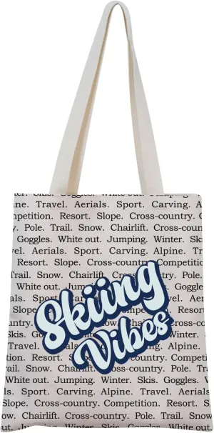 MNIGIU Skiing Vibes Tote Bag Snowboarding Gift Ski Lover Gift Game Day Gift for Ski Athlete Ski Group