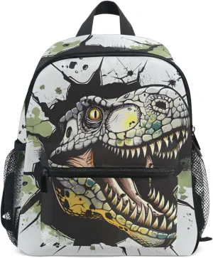 MNSRUU Toddler Backpack, Hand Drawn Dinosaur Face and Graffiti Kids Backpack Small Backpack for Boys Girls Kawaii Preschool Backpack Mini School Backpack Travel Backpack