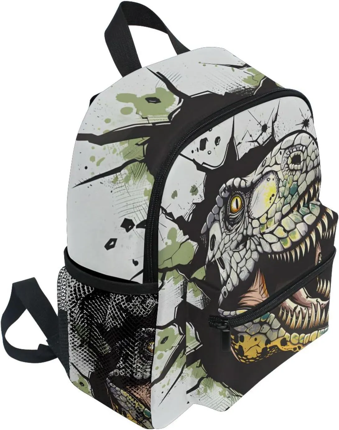 MNSRUU Toddler Backpack, Hand Drawn Dinosaur Face and Graffiti Kids Backpack Small Backpack for Boys Girls Kawaii Preschool Backpack Mini School Backpack Travel Backpack