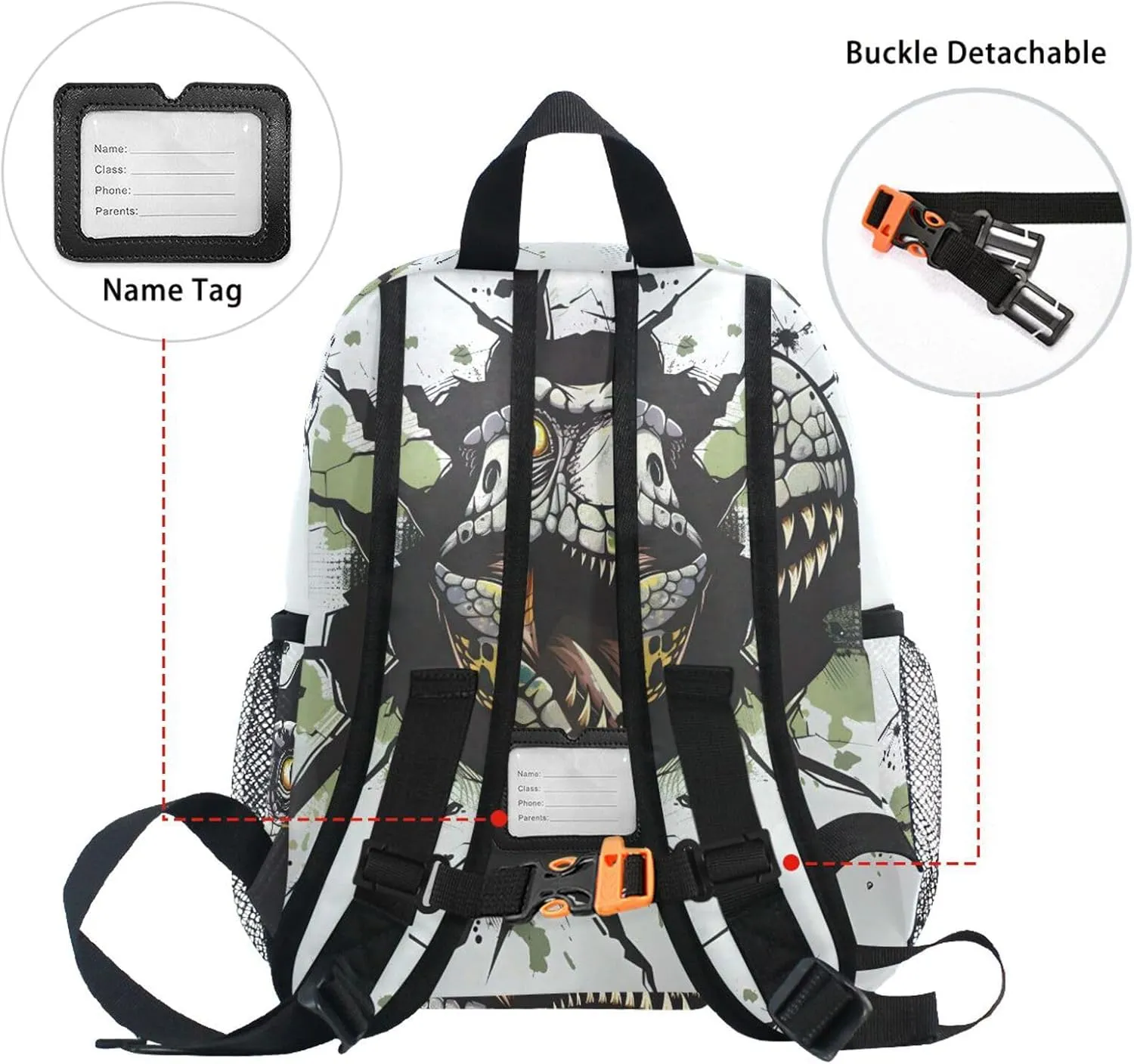 MNSRUU Toddler Backpack, Hand Drawn Dinosaur Face and Graffiti Kids Backpack Small Backpack for Boys Girls Kawaii Preschool Backpack Mini School Backpack Travel Backpack