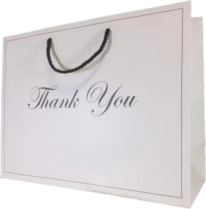 MODEENI Large White Thank You Gift Bags for Small Business - 12 Bags - 13x5x10 Inches - Luxury Paper Shopping Boutique with Handles with Embossed Matte Finish