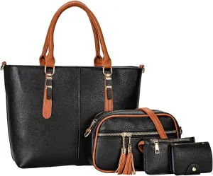 molshine 4 in 1 Shoulder Tote Bag Set, PU Leather Crossbody Handbag with Small Purse,Card Holder for Women Work Travel HB037