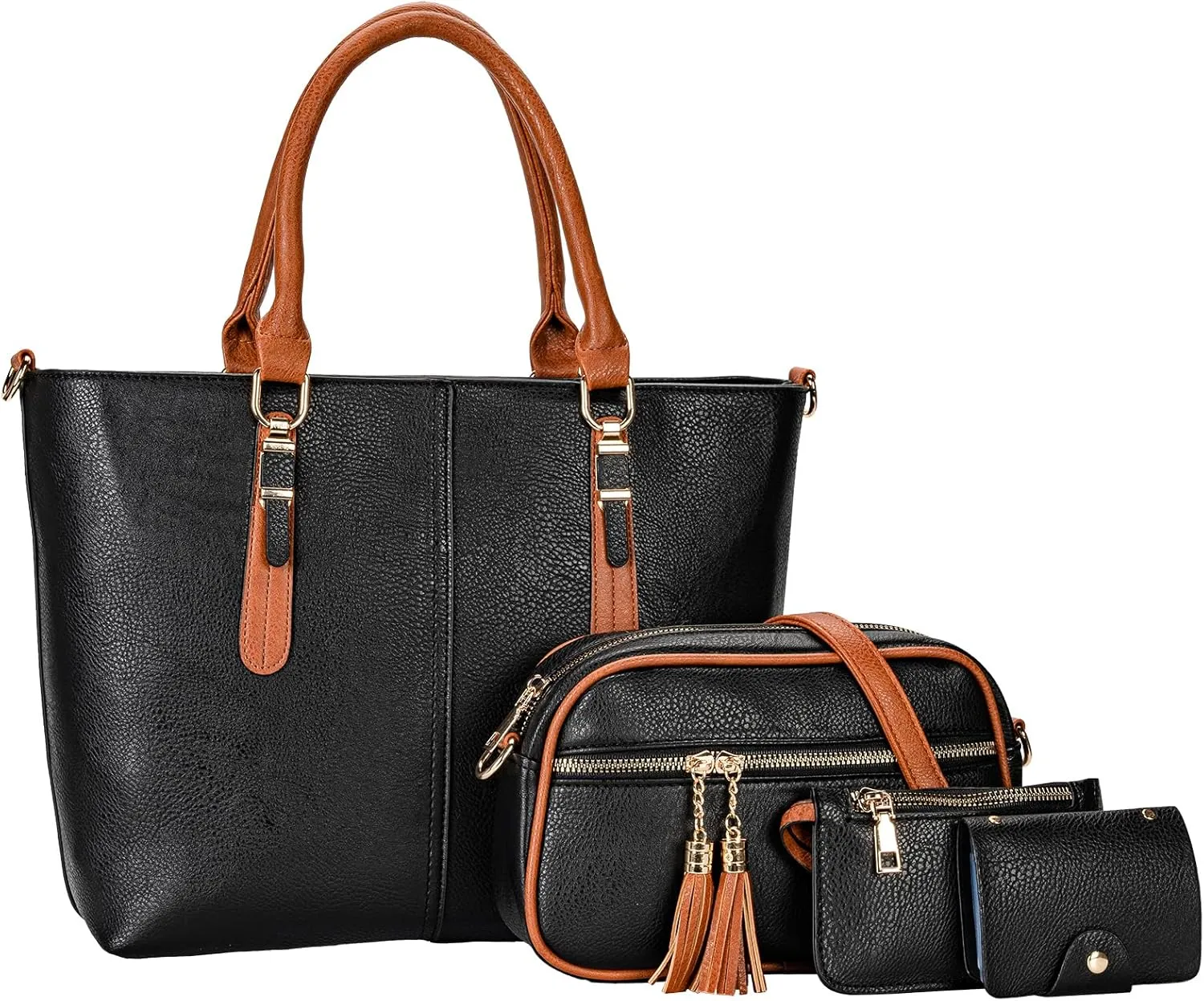 molshine 4 in 1 Shoulder Tote Bag Set, PU Leather Crossbody Handbag with Small Purse,Card Holder for Women Work Travel HB037