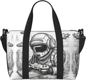 Monochrome Sketch Style Gaming Print Fashionable Handbag Crossbody Bag,Perfect For Travel,Weekend Getaways And Daily Use