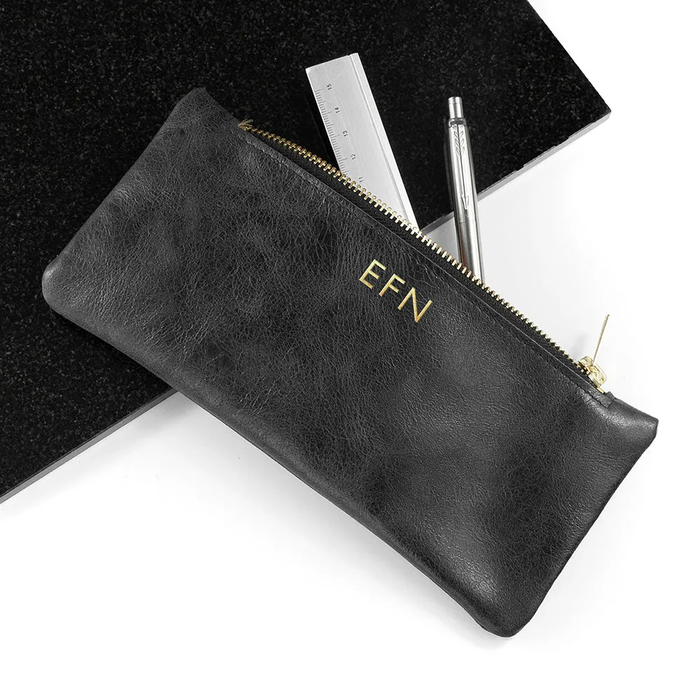 Monogrammed Luxury Leather Pencil Case