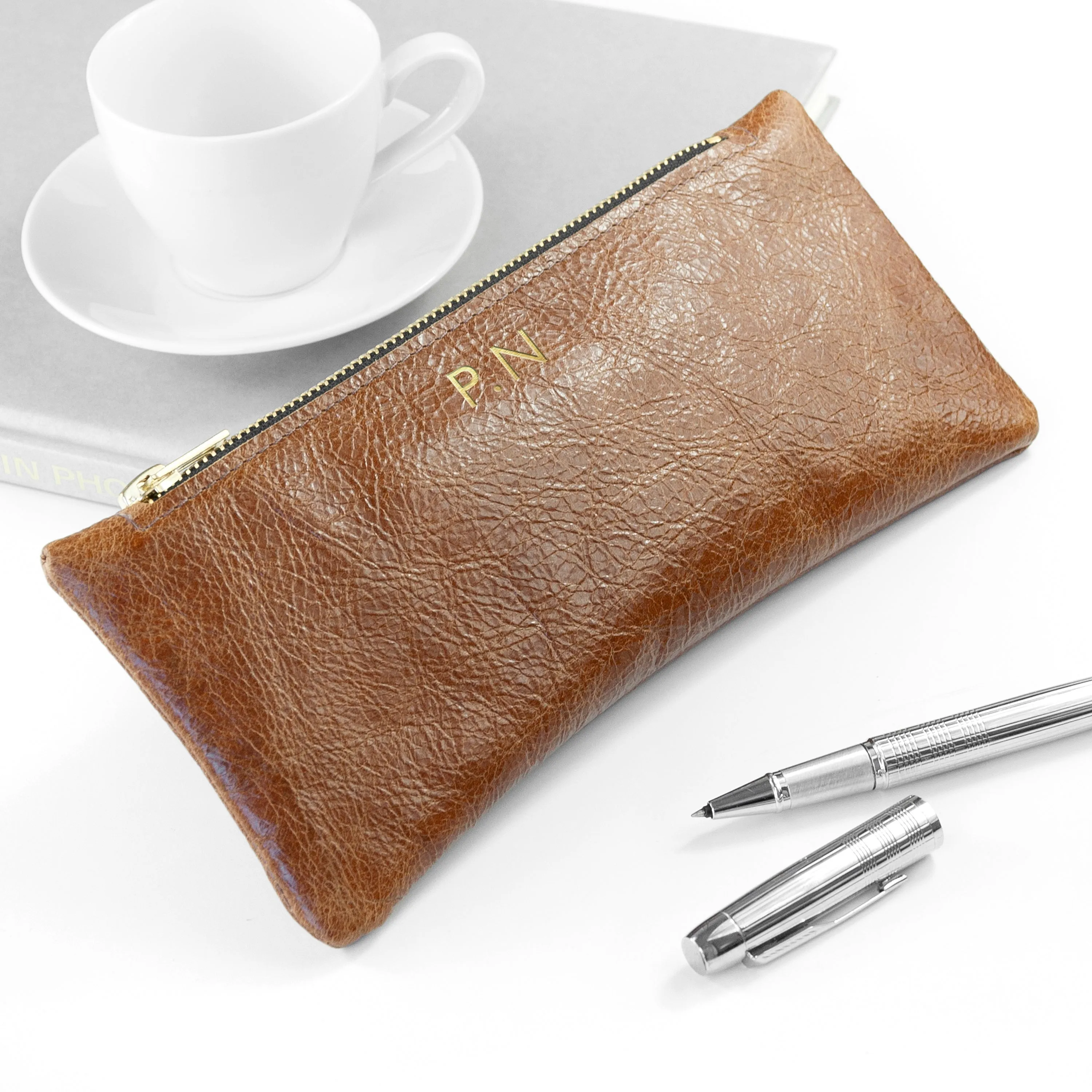 Monogrammed Luxury Leather Pencil Case