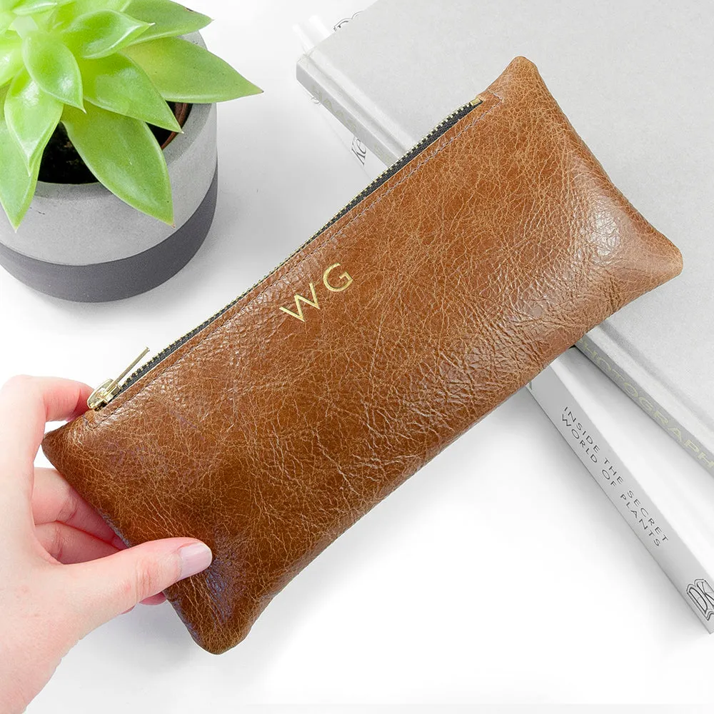 Monogrammed Luxury Leather Pencil Case
