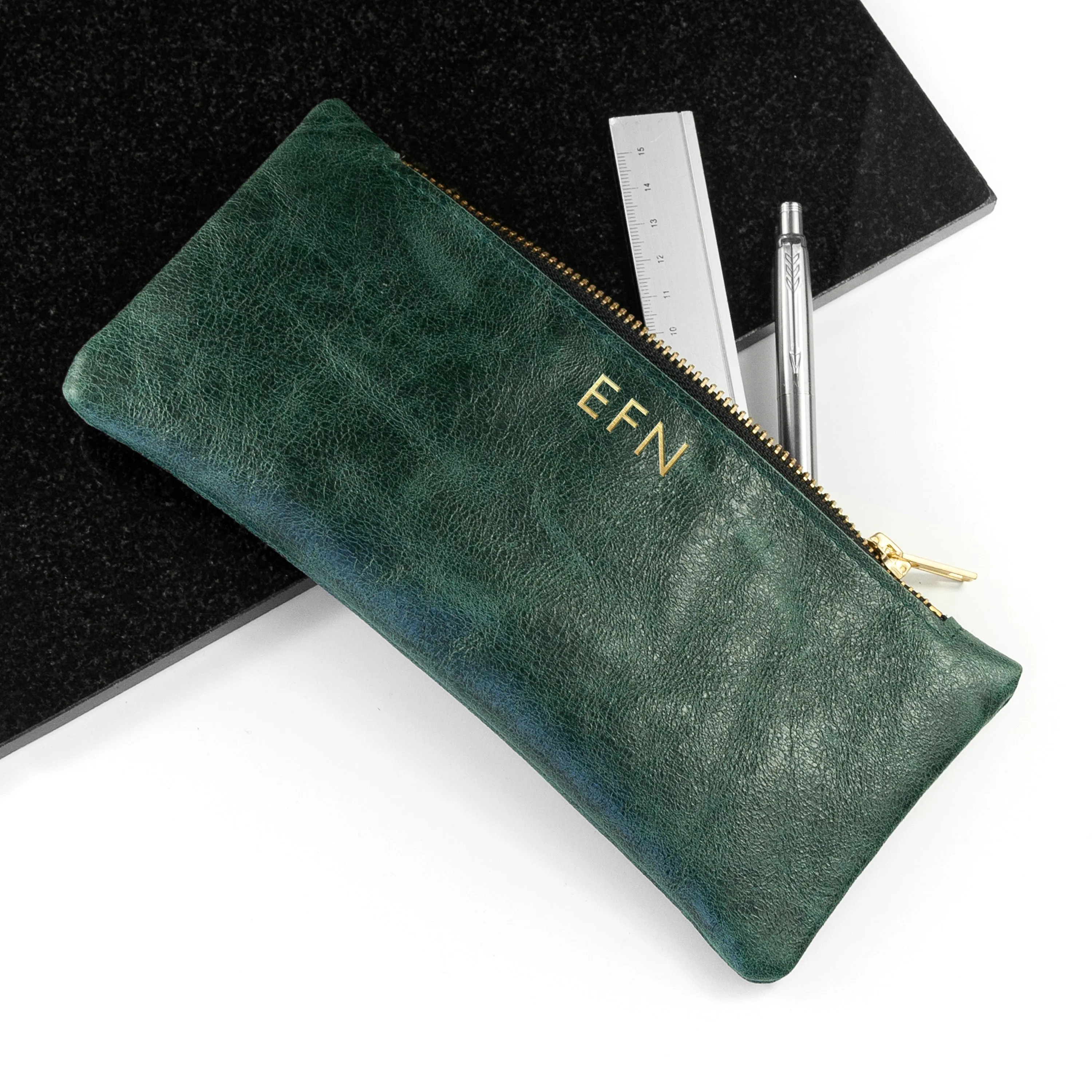 Monogrammed Luxury Leather Pencil Case