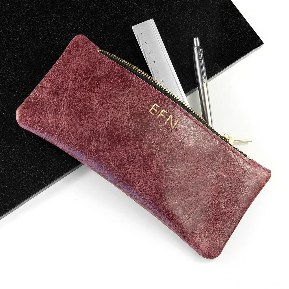 Monogrammed Luxury Leather Pencil Case