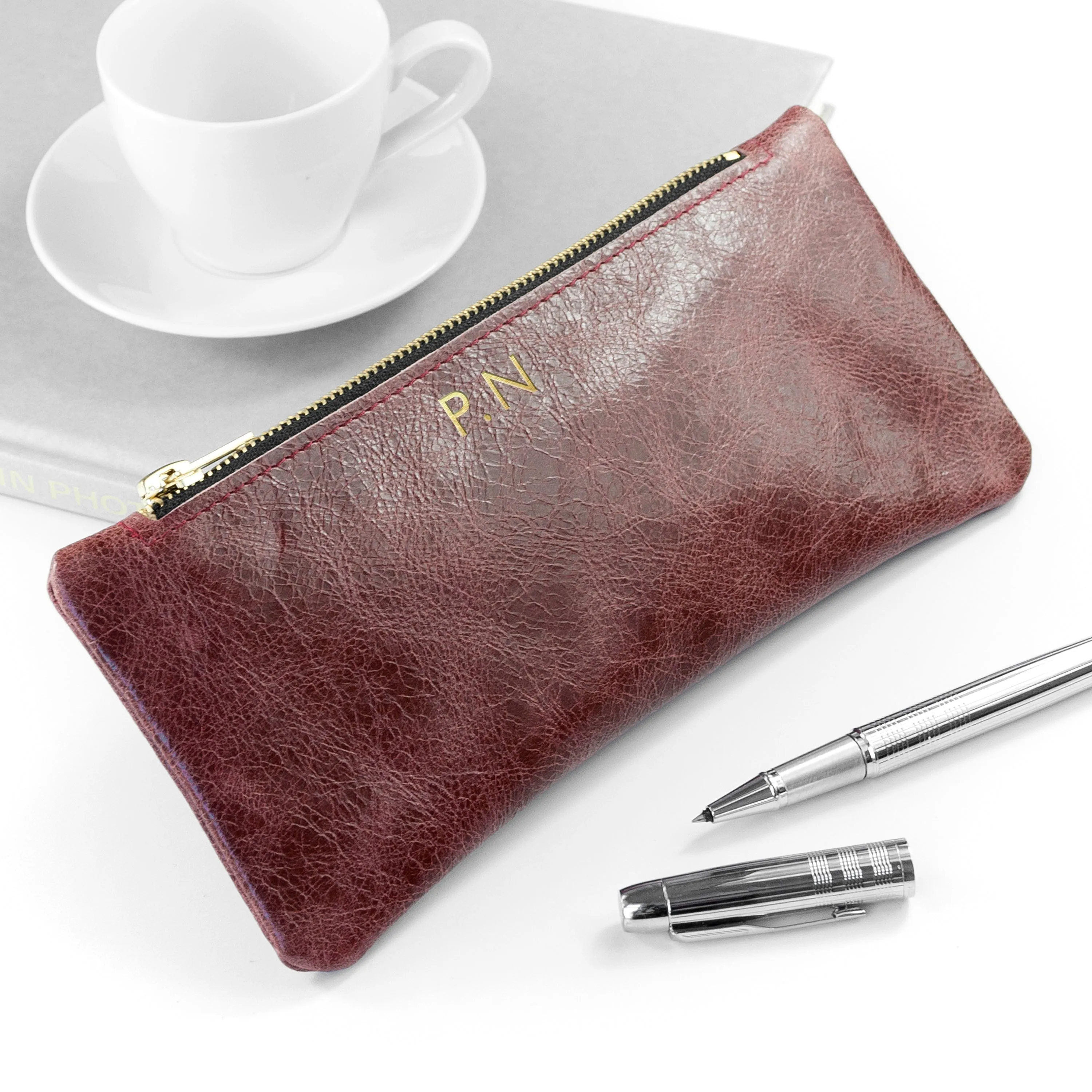 Monogrammed Luxury Leather Pencil Case